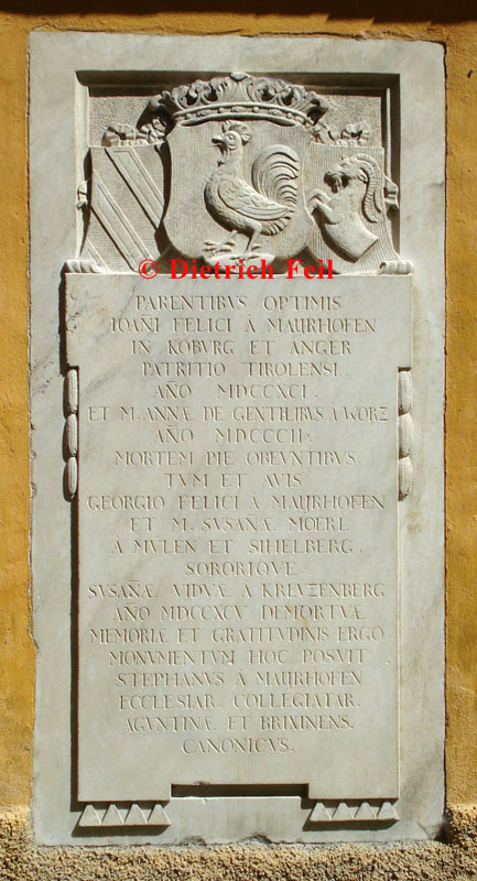 Grabstein des Johann Felix von Mayrhofen zu Koburg und Anger und seiner Familie