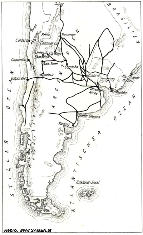 Fig. 1. Das Eisenbahnnetz Argentiniens