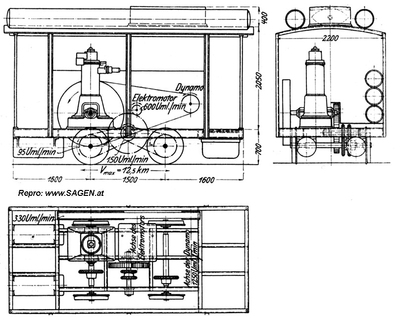 12pferdige Petroleumlokomotive mit elektrischer Übertragung
