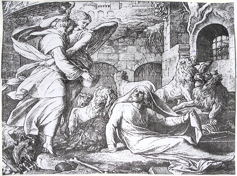 Holzschnitt Julius Schnorr von Carolsfeld, Daniel in der Löwengrube