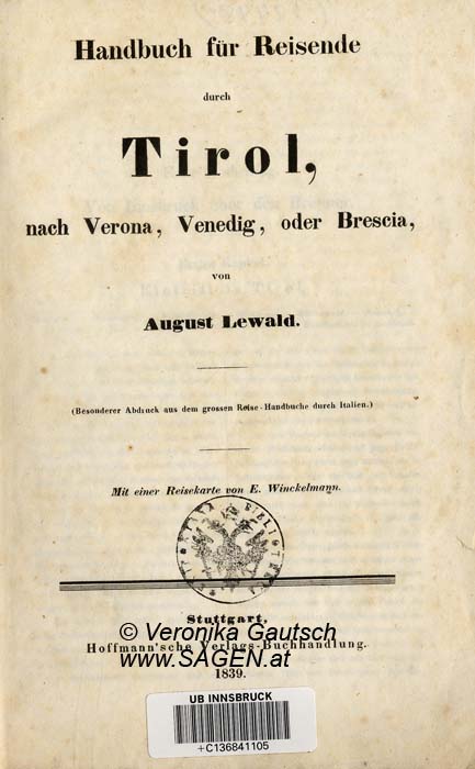 Reiseliteratur: Lewald, 1839; © Digitalisierung: Veronika Gautsch, www.SAGEN.at