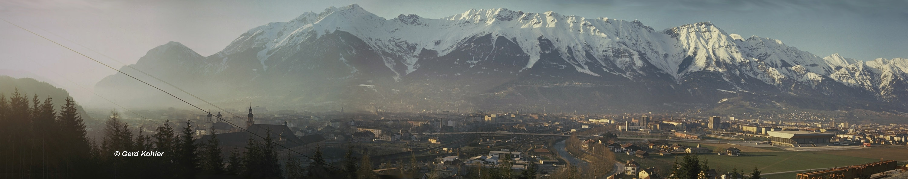 Panoramabild Innsbruck 1967, aufgenommen von der Villerstrasse am 19. März 1967