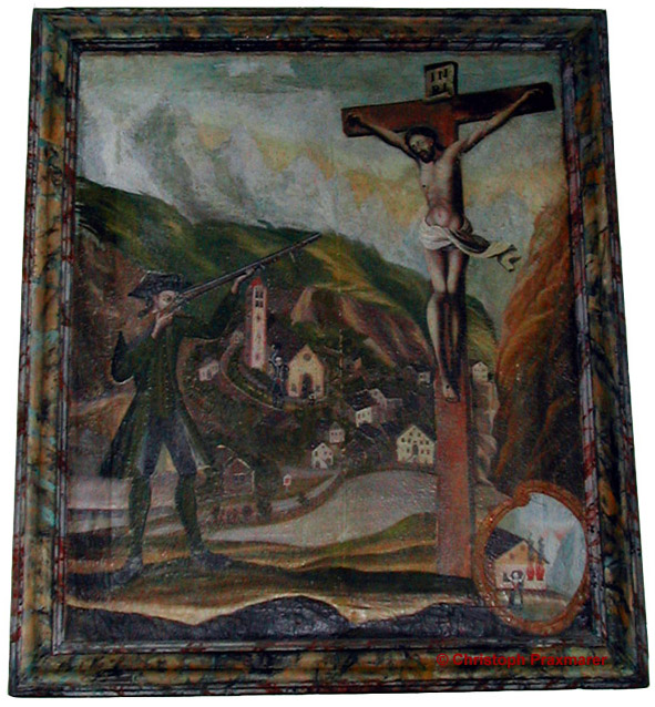 Votivbild mit der Darstellung der Legende um das Kapellenkreuz