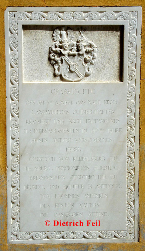 Bruneck - Grabstein des Christoph von Klebelsberg zu Thumburg (1828)