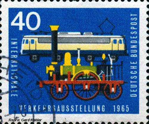 Briefmarken Eisenbahnmotive Deutsche Bundespost 1965, Internationale Verkehrsausstellung 1965 