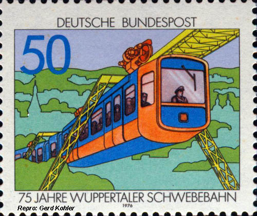 Briefmarken Eisenbahnmotive Deutsche Bundespost 1976, 75 Jahre Wuppertaler Schwebebahn 