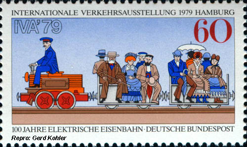 Briefmarken Eisenbahnmotive Deutsche Bundespost 1979, Internationale Verkehrsausstellung 1979 Hamburg, 100 Jahre Elektrische Eisenbahn