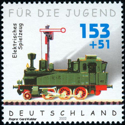 Briefmarken Eisenbahnmotive Deutschland 2002, Für die Jugend, Elektrisches Spielzeug