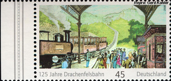 Briefmarke Eisenbahnmotive Deutschland 2008, "125 Jahre Drachenfelsbahn"
