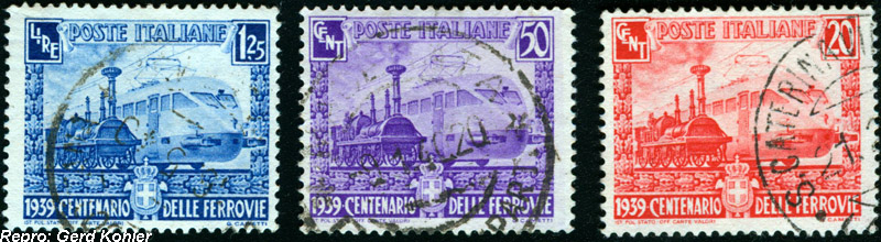 Briefmarken Eisenbahnmotive Poste Italiane 1939, 1,25 Lire, 50 Cent, 20 Cent