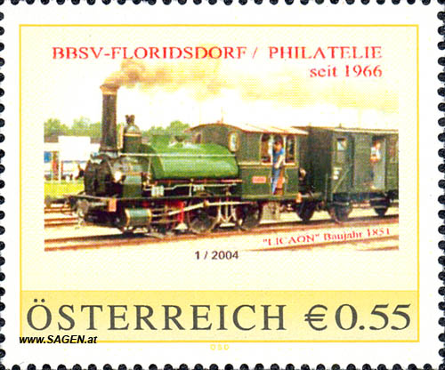 Briefmarke "BBSV-Floridsdorf / Philatelie seit 1966, 'Licaon' Baujahr 1851"