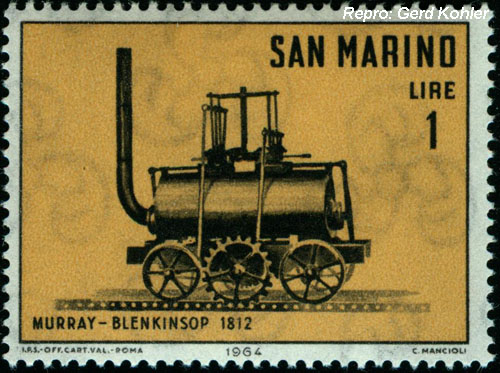 Briefmarken Eisenbahnmotive San Marino, 1964, 1 Lire, Murray - Blenkinsop 1812, Repro und Sammlung: Ing. Gerd Kohler