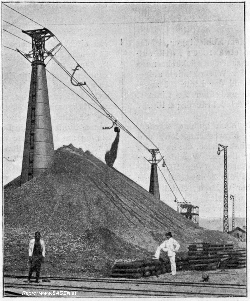 Erzhalde der Linie I mit blechverkleideten Stützen