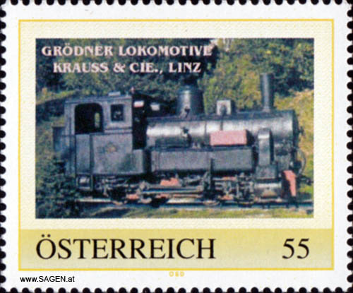 Briefmarke "Grödner Lokomotive, Krauss & Cie., Linz"