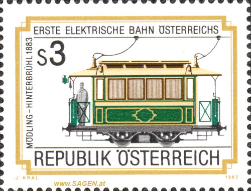 Briefmarke "Erste Elektrische Bahn Österreichs, Mödling - Hinterbrühl 1983"
