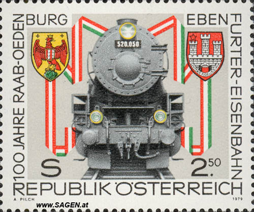 Briefmarke "100 Jahre Raab-Oedenburg Ebenfurter-Eisenbahn"