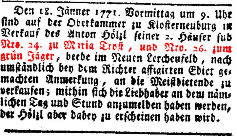 Wiener Diarium, 5. Jänner 1771
