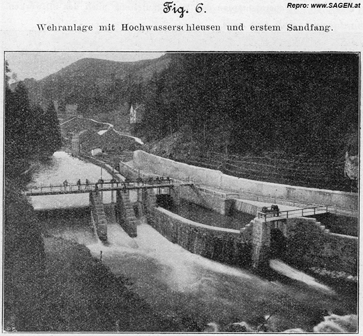 Wehranlage mit Hochwasserschleusen und erstem Sandfang - Sillwerke bei Innsbruck