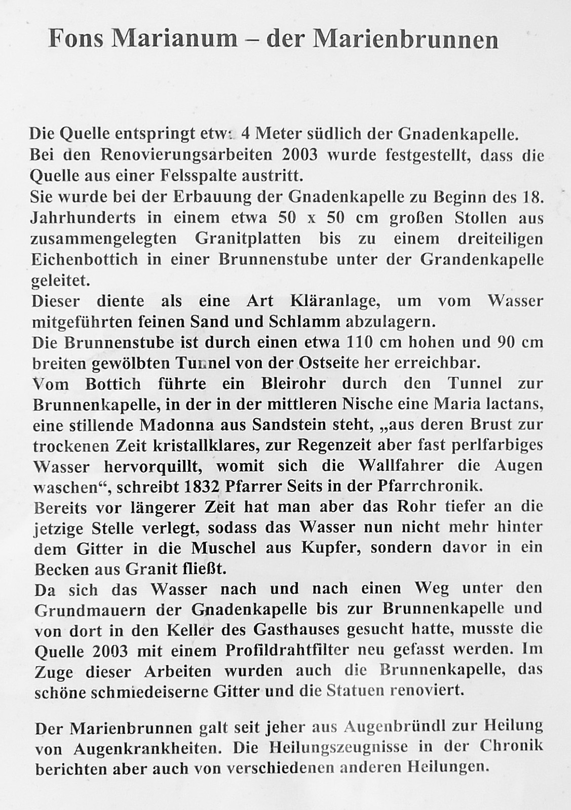 Fons Marianum - Brunnenthal Mari&auml; Heimsuchung Quelle
