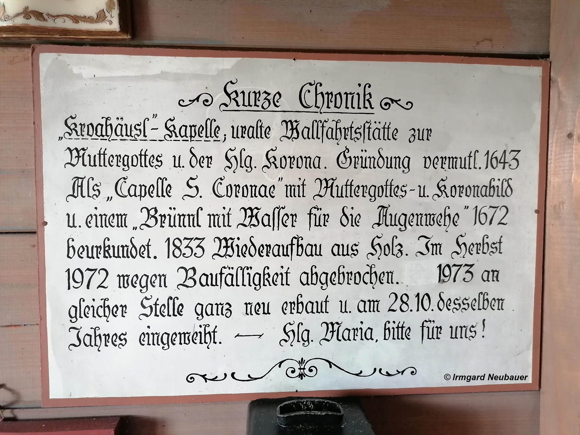 Kroah&auml;usl, Koronakapelle in Birnbach, Erlbach, Landkreis Alt&ouml;tting