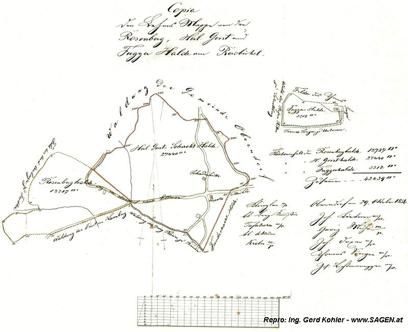 Lageplan der Halden vom Bergbau Rerobichl 1856