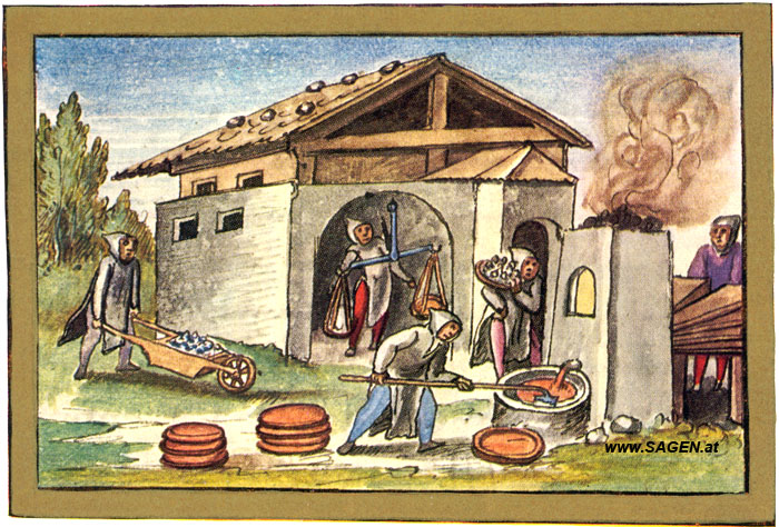 Schmelzwerk im Schwazer Bergbuch; Malerei von Jörg Kolber, Schwazer Bergbuch