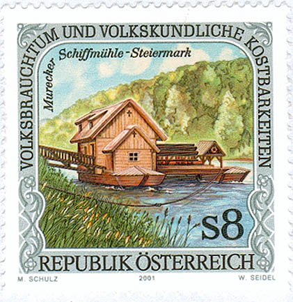 Briefmarke 8 S, Murecker Schiffm&uuml;hle Steiermark
