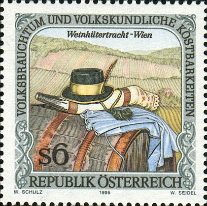 Briefmarke 6 S, Weinh&uuml;tertracht Wien