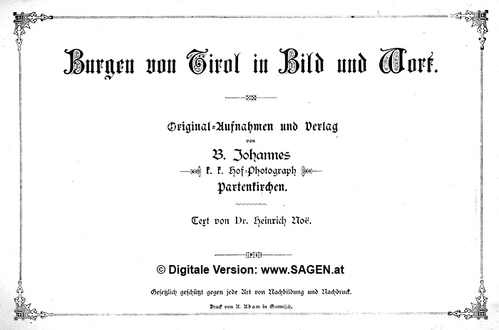 Burgen von Tirol in Bild und Wort, Heinrich Noe, www.SAGEN.at