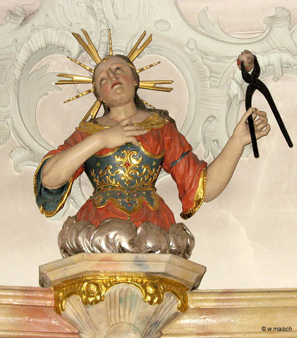 Agatha mit den Attributen ihres Martyriums (Zange und abgeschnittene Brust), Tiengen