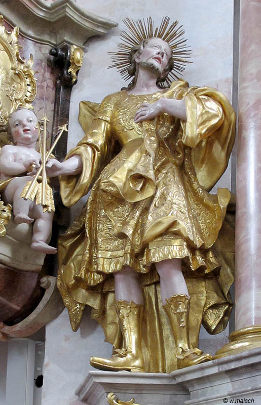 Barocke Sebastiansstatue (um 1770) in der Wallfahrtskirche Marienberg