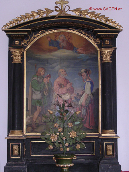 Biedermeier-Hausalter, romantisches  Tafelbild u.a. mit hl  Notburga