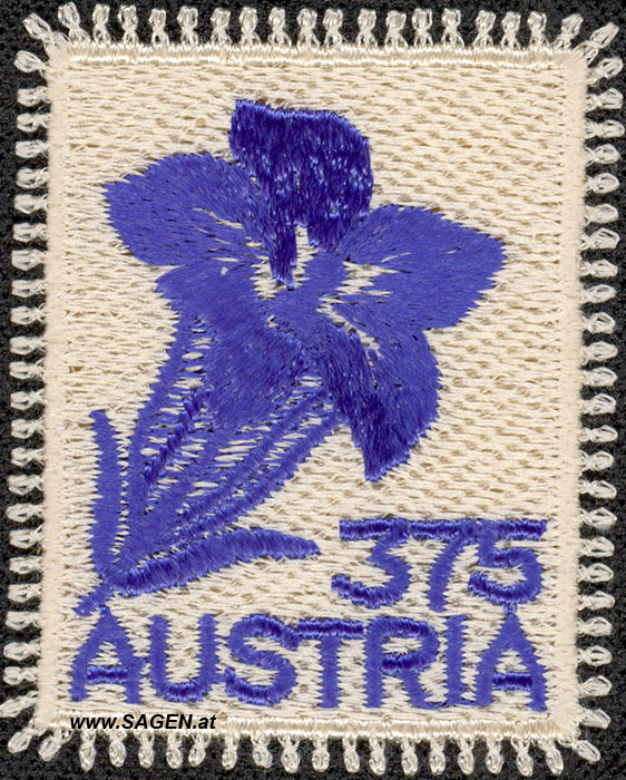 gestickte Sondermarke, Briefmarke "Enzian" der österreichischen Post