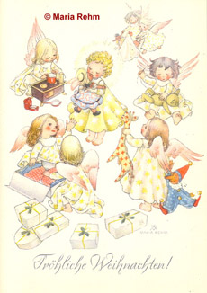 Weihnachtsgrußkarte, bastelnde Engel © Maria Rehm