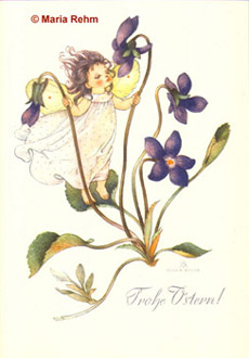 Ostergrußkarte, Elfe mit Veilchen© Maria Rehm