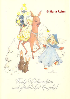 Weihnachts-,Neujahrsgrußkarte, Engel mit Reh © Maria Rehm