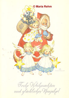 Weihnachts-,Neujahrsgrußkarte, Engel mit Weihnachtsmann© Maria Rehm