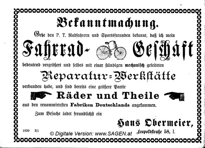 Fahrrad Gesch&auml;ft, Reparatur-Werkst&auml;tte 