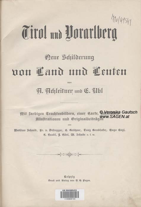 Reiseliteratur: Achleitner und Ubl, 1895; © Digitalisierung: Veronika Gautsch, www.SAGEN.at