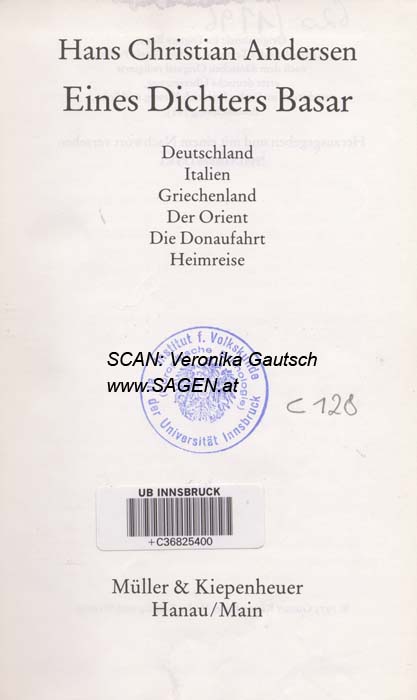 Reiseliteratur: Andersen, 1843; © Digitalisierung: Veronika Gautsch, www.SAGEN.at