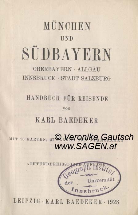 Reiseliteratur: Baedeker, 1928; © Digitalisierung: Veronika Gautsch, www.SAGEN.at