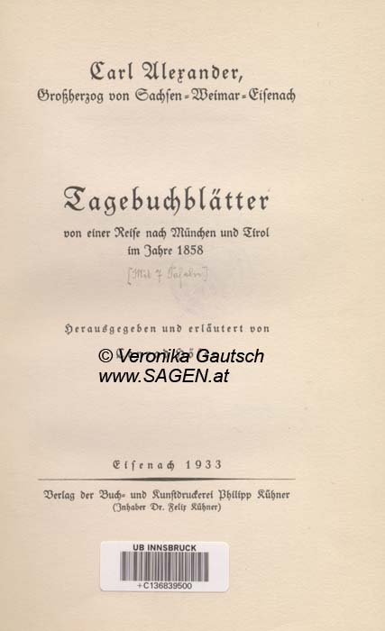 Reiseliteratur: Carl Alexander, 1858; © Digitalisierung: Veronika Gautsch, www.SAGEN.at