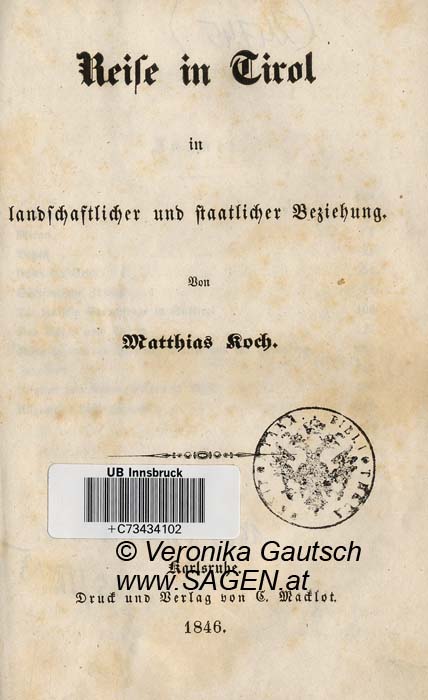 Reiseliteratur: Koch, 1846; © Digitalisierung: Veronika Gautsch, www.SAGEN.at