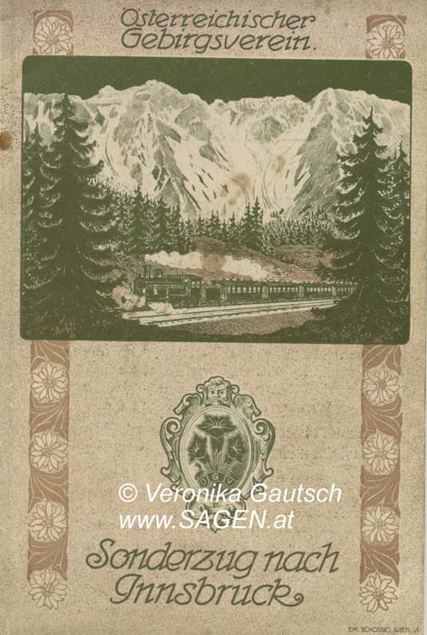 Reiseliteratur: Reiseführer für den Sonder-Eilzug nach Innsbruck, 1912; © Digitalisierung: Veronika Gautsch, www.SAGEN.at