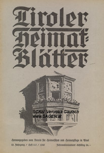 DENGEL Ignaz Philipp, Ein Kulturbild aus Alt-Innsbruck vor 200 Jahren, in: Tiroler Heimatblätter, 4 (1948), 50-55; © Digitalisierung: Veronika Gautsch, www.SAGEN.at