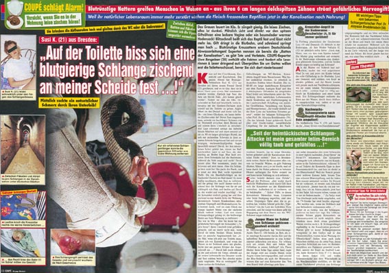 Auf der Toilette biss blutgierige Schlange in meine Scheide