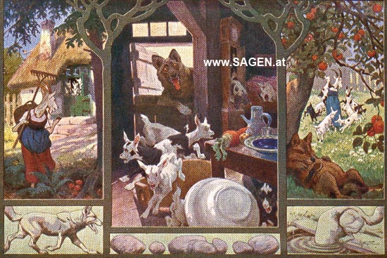 Der Wolf und die 7 Geißlein, Märchenpostkarte
