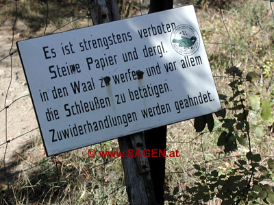 Warntafel am Naturnser Schnalswaal, Vinschgau, Südtirol, © Wolfgang Morscher