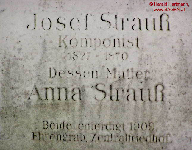 Grabstätte des Komponisten Josef Strauß und dessen Mutter Anna Strauß am Friedhof St. Marx in Wien © Harald Hartmann